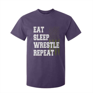 Eat Sleep Wrestle Repeat T Shirt For Kid Funny Wrestling Gym American Flag TS10 Purple Print Your Wear