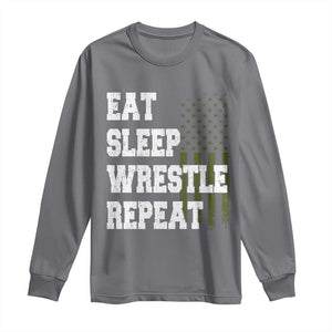 Eat Sleep Wrestle Repeat Long Sleeve Shirt Funny Wrestling Gym American Flag TS10 Charcoal Print Your Wear