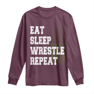 Eat Sleep Wrestle Repeat Long Sleeve Shirt Funny Wrestling Gym American Flag TS10 Maroon Print Your Wear