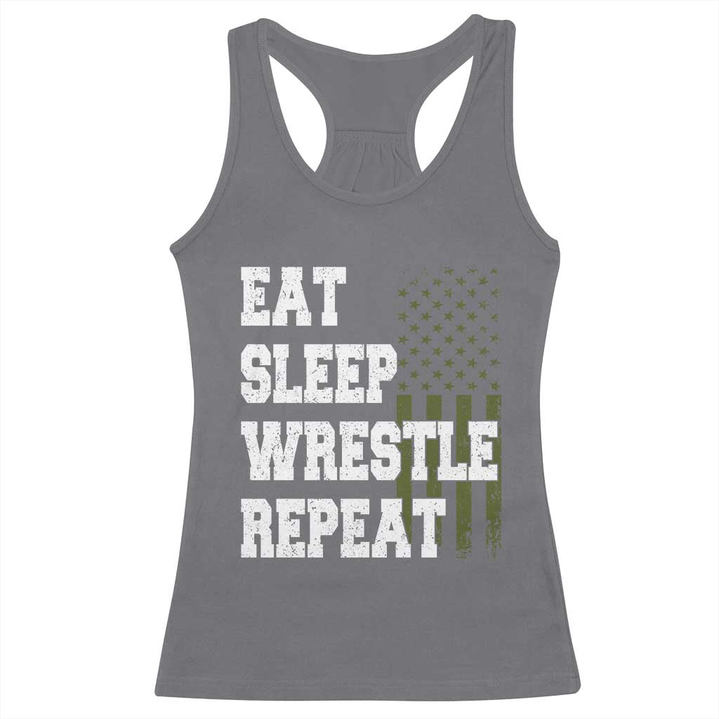 Eat Sleep Wrestle Repeat Racerback Tank Top Funny Wrestling Gym American Flag TS10 Charcoal Print Your Wear