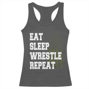 Eat Sleep Wrestle Repeat Racerback Tank Top Funny Wrestling Gym American Flag TS10 Dark Heather Print Your Wear