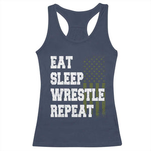 Eat Sleep Wrestle Repeat Racerback Tank Top Funny Wrestling Gym American Flag TS10 Navy Print Your Wear