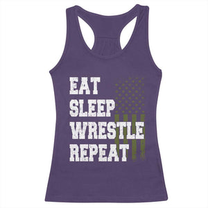 Eat Sleep Wrestle Repeat Racerback Tank Top Funny Wrestling Gym American Flag TS10 Purple Print Your Wear
