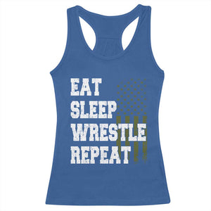 Eat Sleep Wrestle Repeat Racerback Tank Top Funny Wrestling Gym American Flag TS10 Royal Blue Print Your Wear