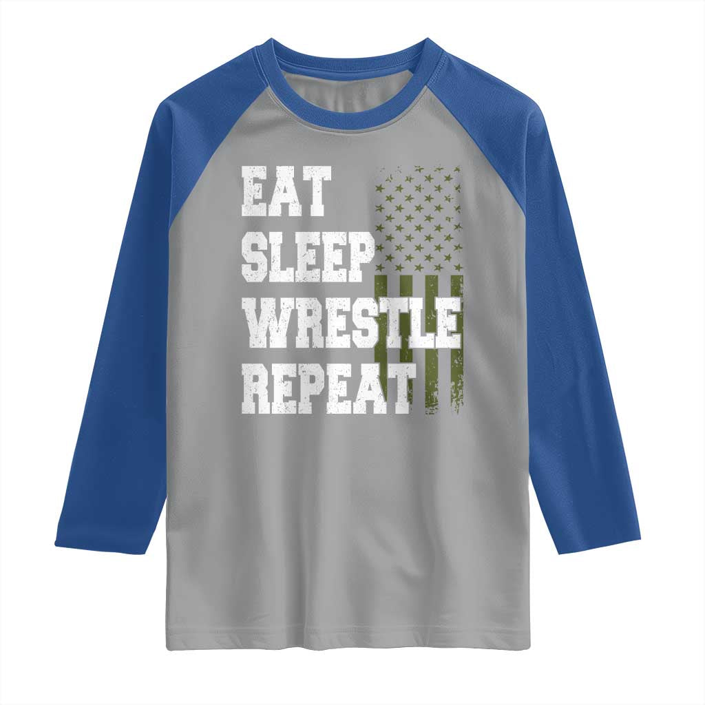 Eat Sleep Wrestle Repeat Raglan Shirt Funny Wrestling Gym American Flag TS10 Sport Gray Royal Print Your Wear