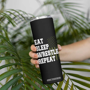 Eat Sleep Wrestle Repeat Skinny Tumbler Funny Wrestling Gym American Flag TS10 Print Your Wear