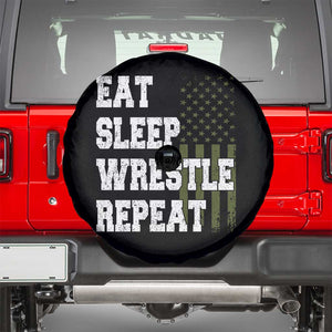 Eat Sleep Wrestle Repeat Spare Tire Cover Funny Wrestling Gym American Flag TS10 Black Print Your Wear