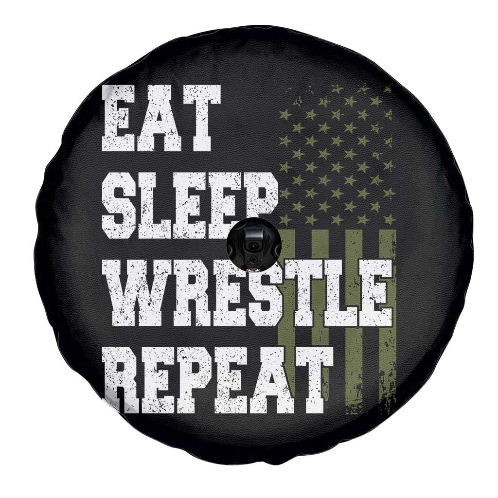 Eat Sleep Wrestle Repeat Spare Tire Cover Funny Wrestling Gym American Flag TS10 Print Your Wear