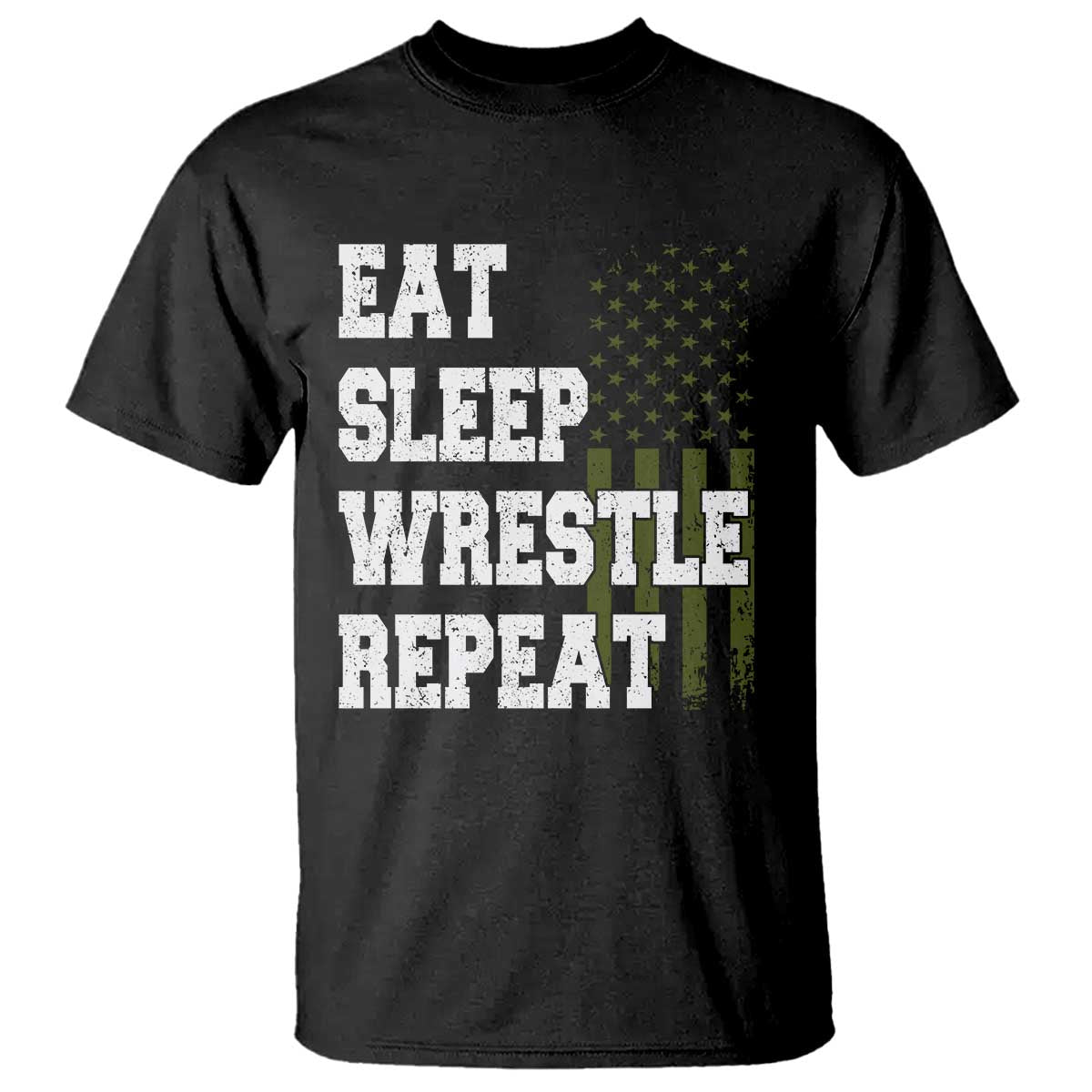 Eat Sleep Wrestle Repeat T Shirt Funny Wrestling Gym American Flag TS10 Black Print Your Wear