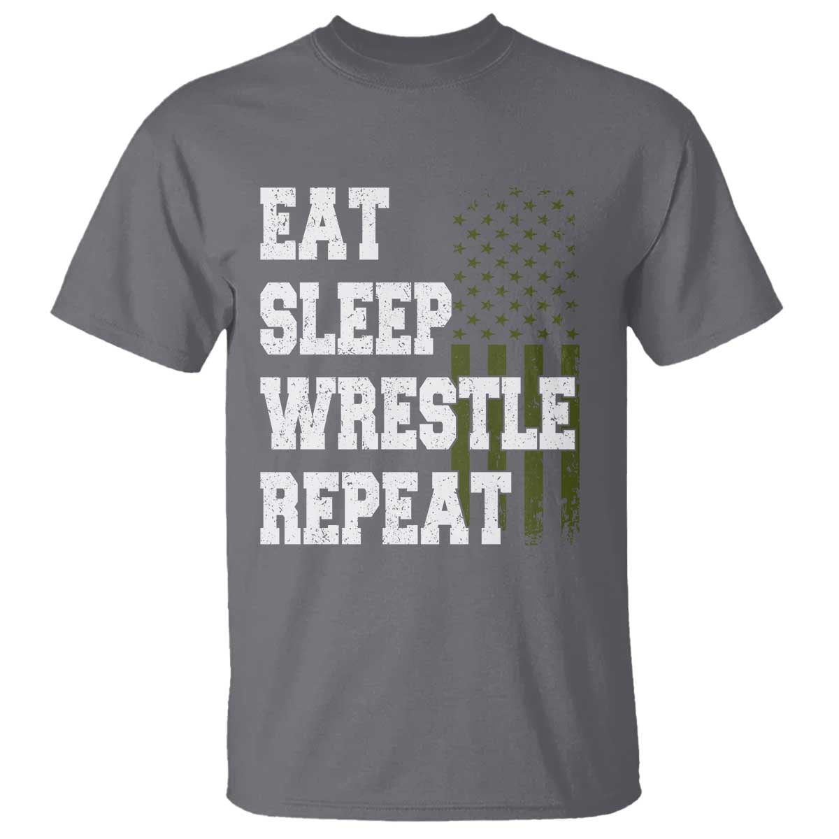 Eat Sleep Wrestle Repeat T Shirt Funny Wrestling Gym American Flag TS10 Charcoal Print Your Wear