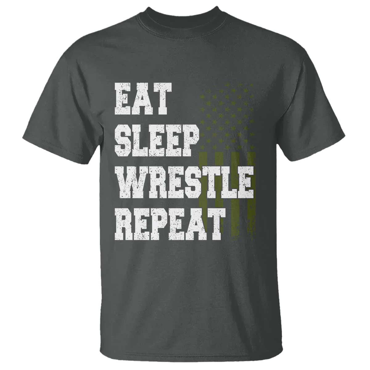 Eat Sleep Wrestle Repeat T Shirt Funny Wrestling Gym American Flag TS10 Dark Heather Print Your Wear