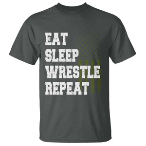 Eat Sleep Wrestle Repeat T Shirt Funny Wrestling Gym American Flag TS10 Dark Heather Print Your Wear