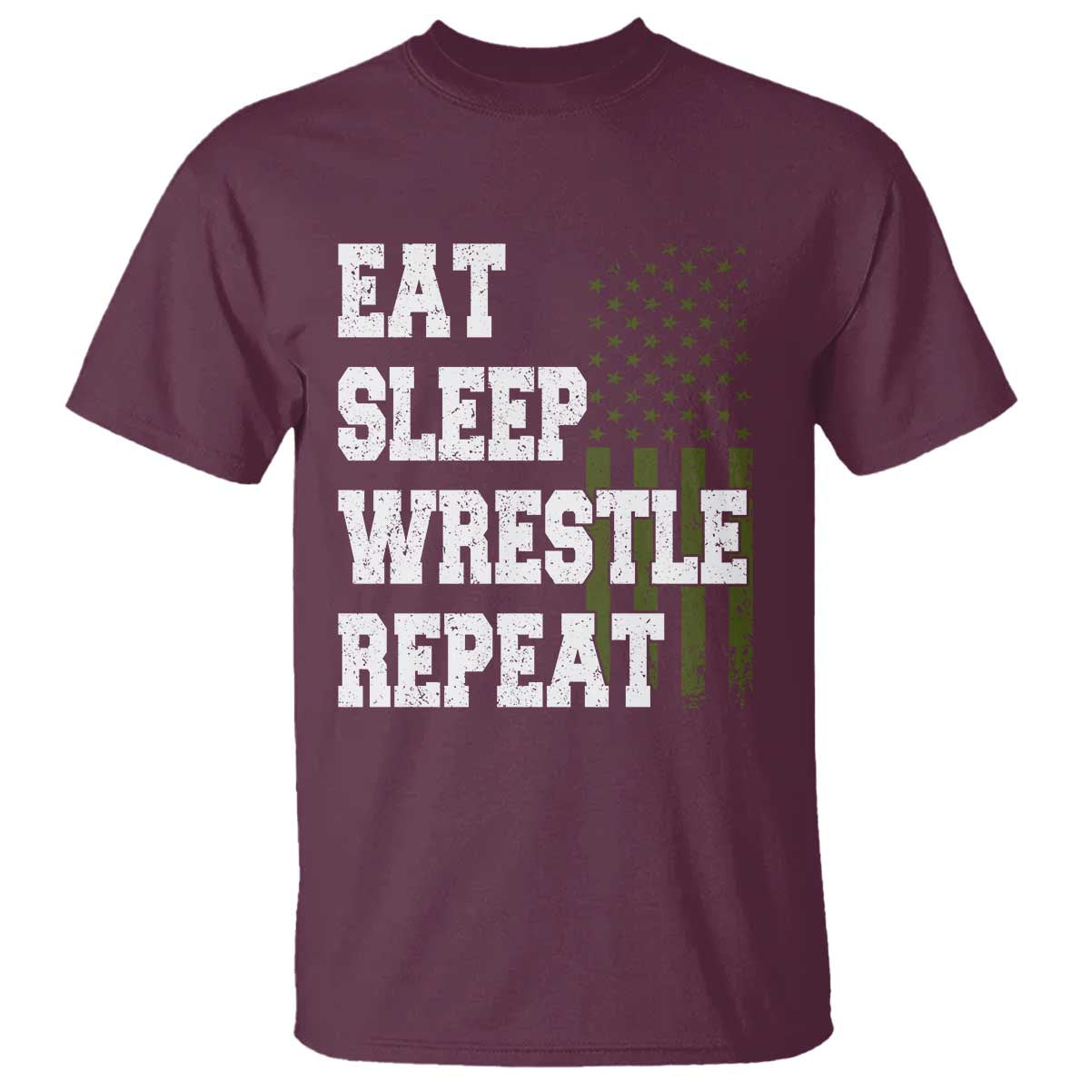 Eat Sleep Wrestle Repeat T Shirt Funny Wrestling Gym American Flag TS10 Maroon Print Your Wear