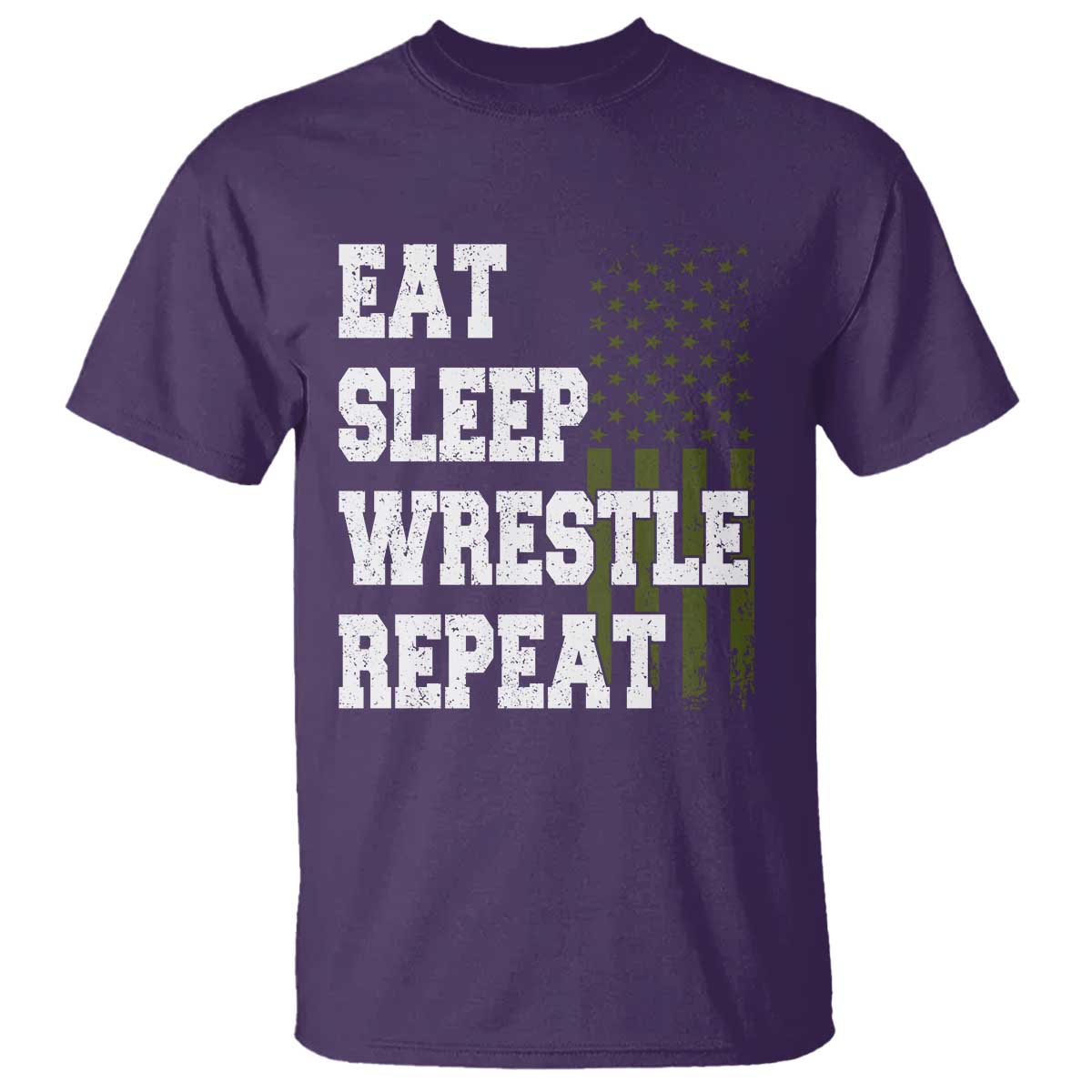 Eat Sleep Wrestle Repeat T Shirt Funny Wrestling Gym American Flag TS10 Purple Print Your Wear