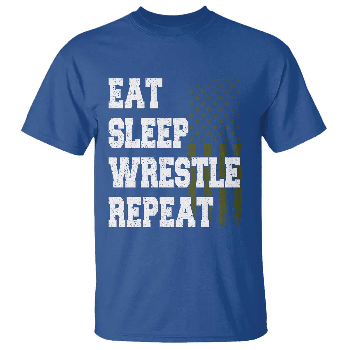 Eat Sleep Wrestle Repeat T Shirt Funny Wrestling Gym American Flag TS10 Royal Blue Print Your Wear