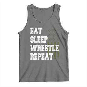 Eat Sleep Wrestle Repeat Tank Top Funny Wrestling Gym American Flag TS10 Black Heather Print Your Wear