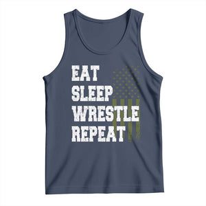 Eat Sleep Wrestle Repeat Tank Top Funny Wrestling Gym American Flag TS10 Navy Print Your Wear