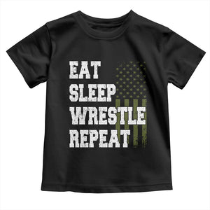 Eat Sleep Wrestle Repeat Toddler T Shirt Funny Wrestling Gym American Flag TS10 Black Print Your Wear