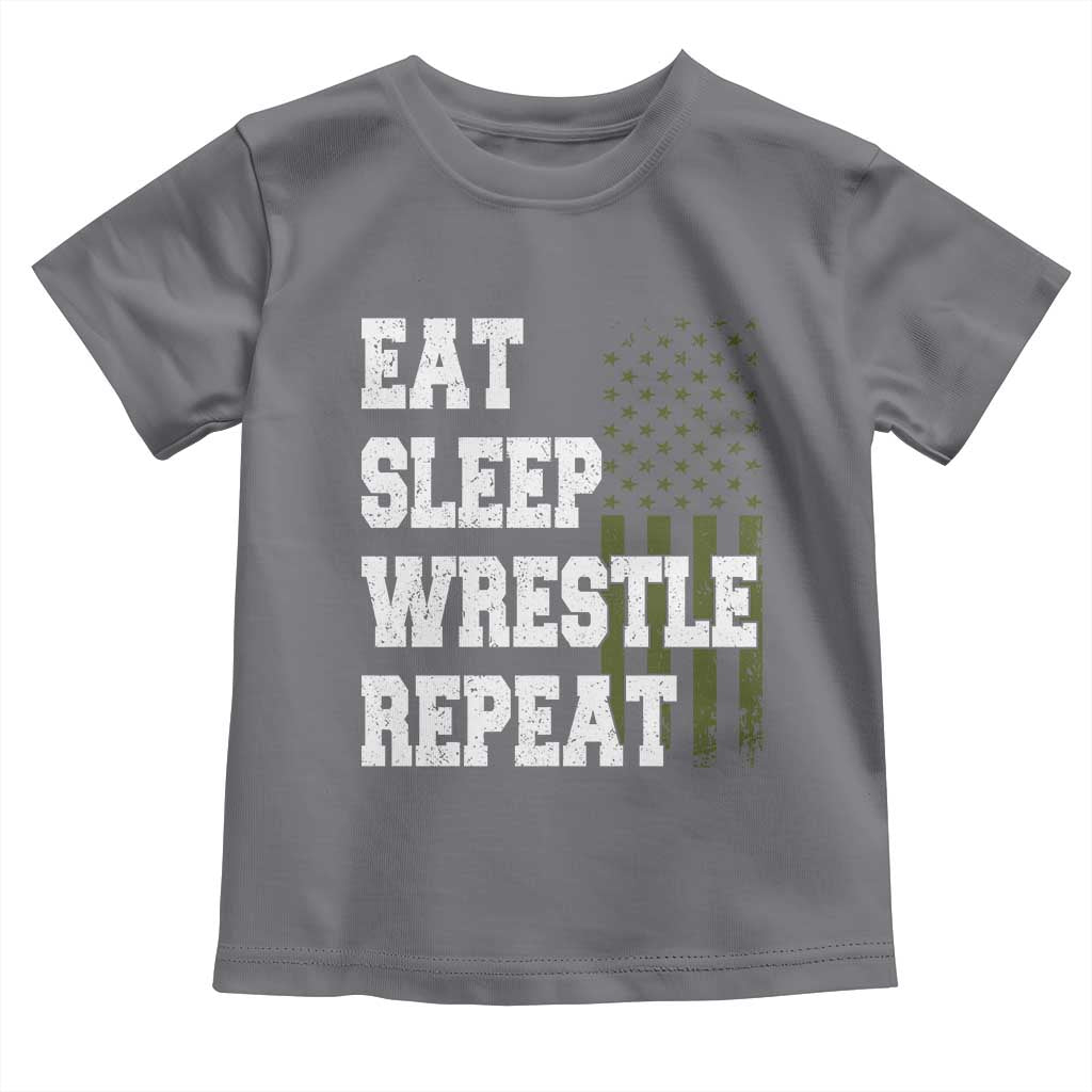 Eat Sleep Wrestle Repeat Toddler T Shirt Funny Wrestling Gym American Flag TS10 Charcoal Print Your Wear