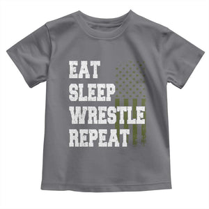 Eat Sleep Wrestle Repeat Toddler T Shirt Funny Wrestling Gym American Flag TS10 Charcoal Print Your Wear