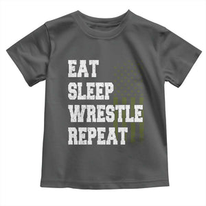 Eat Sleep Wrestle Repeat Toddler T Shirt Funny Wrestling Gym American Flag TS10 Dark Heather Print Your Wear