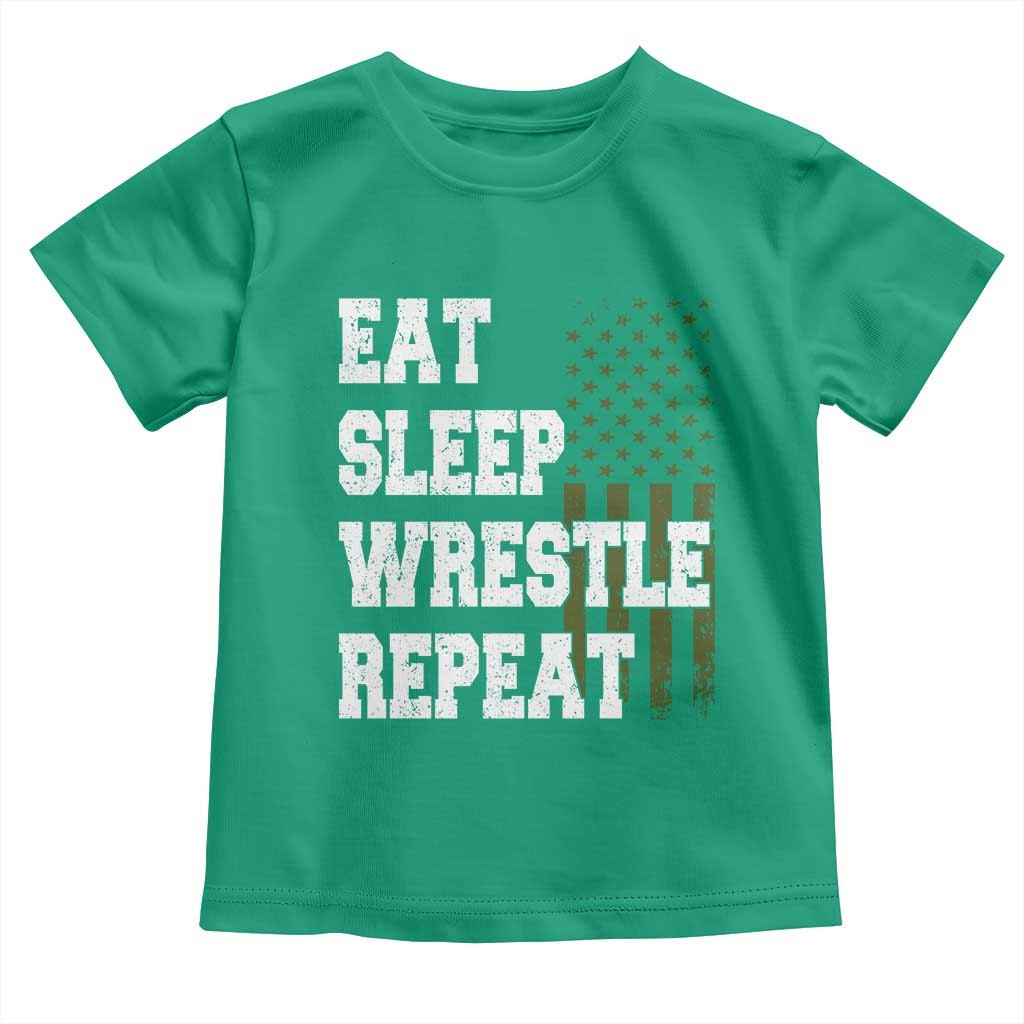 Eat Sleep Wrestle Repeat Toddler T Shirt Funny Wrestling Gym American Flag TS10 Irish Green Print Your Wear