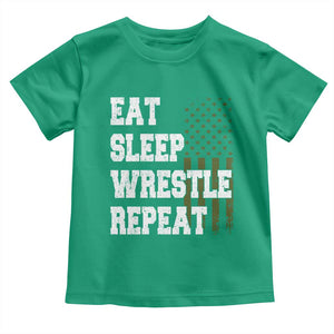 Eat Sleep Wrestle Repeat Toddler T Shirt Funny Wrestling Gym American Flag TS10 Irish Green Print Your Wear
