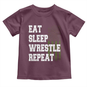 Eat Sleep Wrestle Repeat Toddler T Shirt Funny Wrestling Gym American Flag TS10 Maroon Print Your Wear