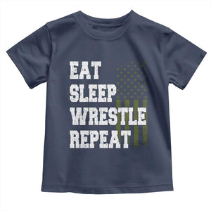 Eat Sleep Wrestle Repeat Toddler T Shirt Funny Wrestling Gym American Flag TS10 Navy Print Your Wear