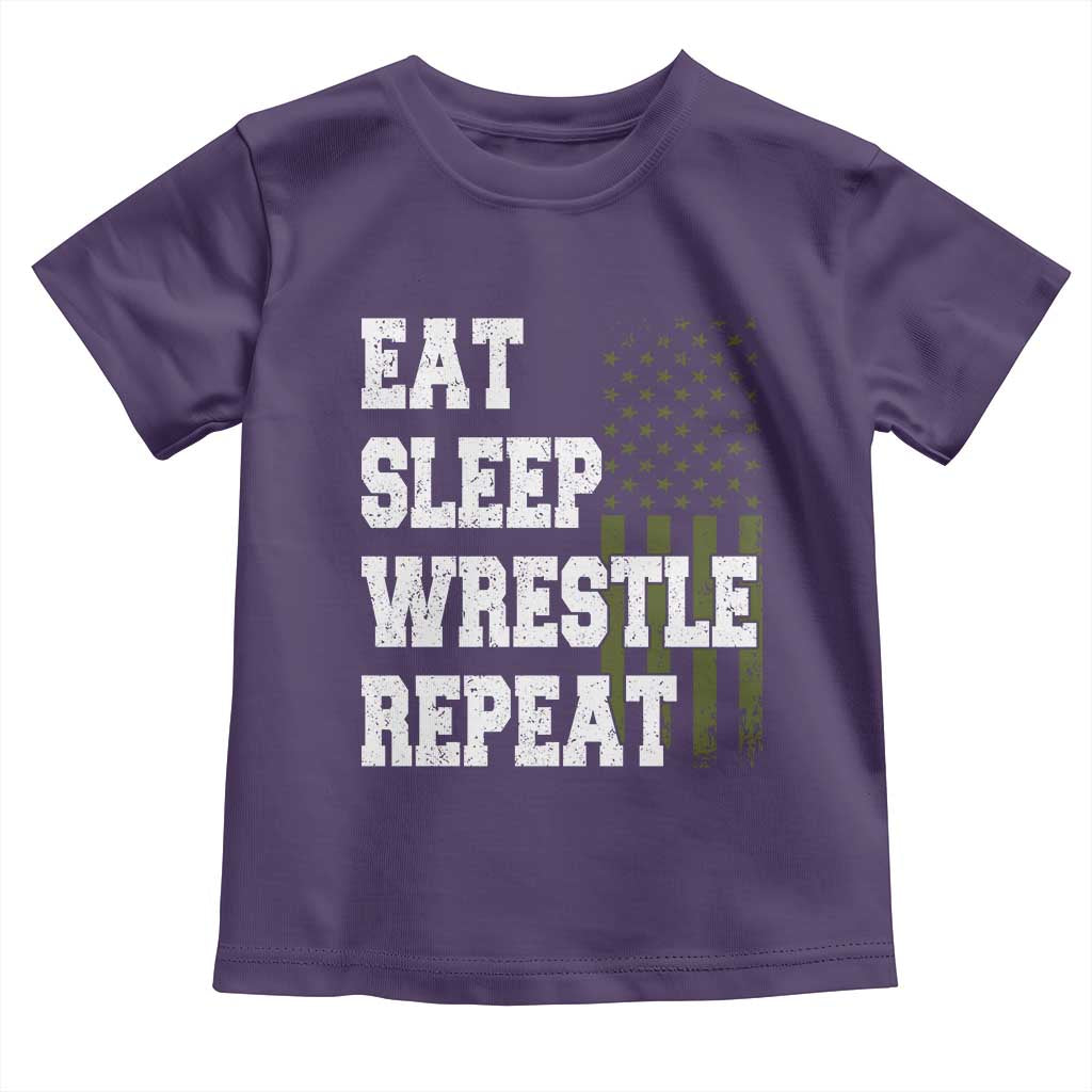 Eat Sleep Wrestle Repeat Toddler T Shirt Funny Wrestling Gym American Flag TS10 Purple Print Your Wear