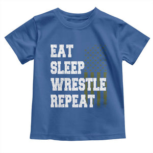 Eat Sleep Wrestle Repeat Toddler T Shirt Funny Wrestling Gym American Flag TS10 Royal Blue Print Your Wear