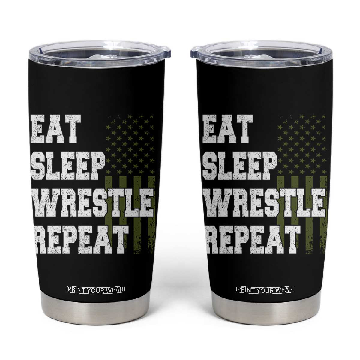 Eat Sleep Wrestle Repeat Tumbler Cup Funny Wrestling Gym American Flag TS10 Black Print Your Wear