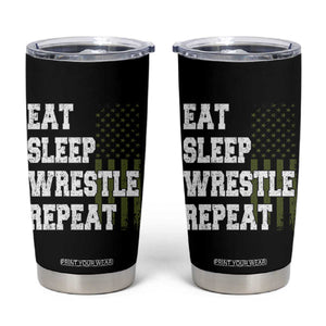 Eat Sleep Wrestle Repeat Tumbler Cup Funny Wrestling Gym American Flag TS10 Black Print Your Wear