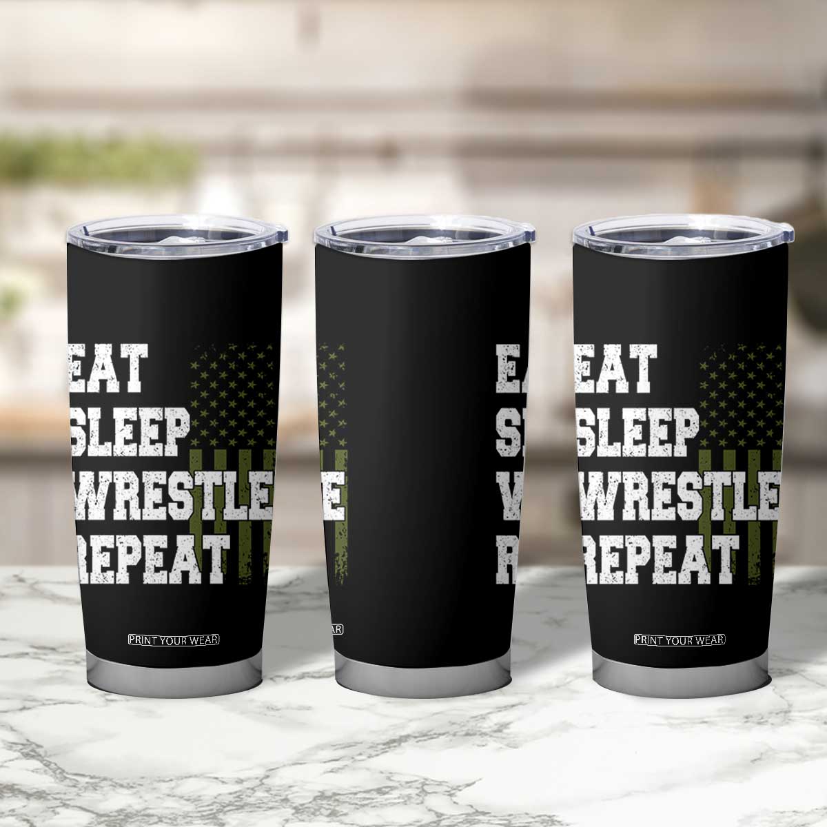 Eat Sleep Wrestle Repeat Tumbler Cup Funny Wrestling Gym American Flag TS10 Print Your Wear