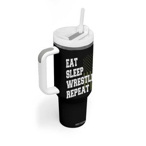 Eat Sleep Wrestle Repeat Tumbler With Handle Funny Wrestling Gym American Flag TS10 Print Your Wear