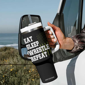 Eat Sleep Wrestle Repeat Tumbler With Handle Funny Wrestling Gym American Flag TS10 Print Your Wear