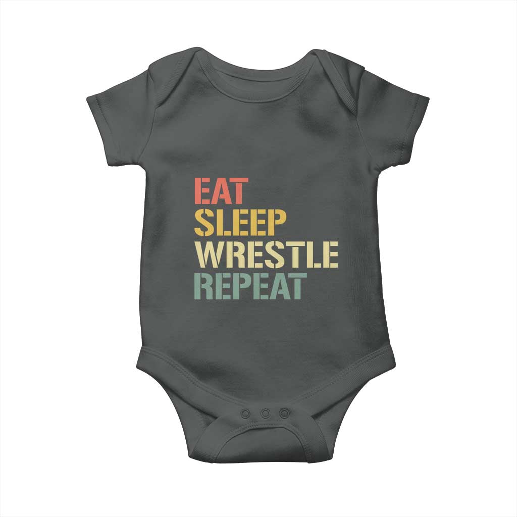 Eat Sleep Wrestle Repeat Baby Onesie Cool Wrestling TS10 Dark Heather Print Your Wear