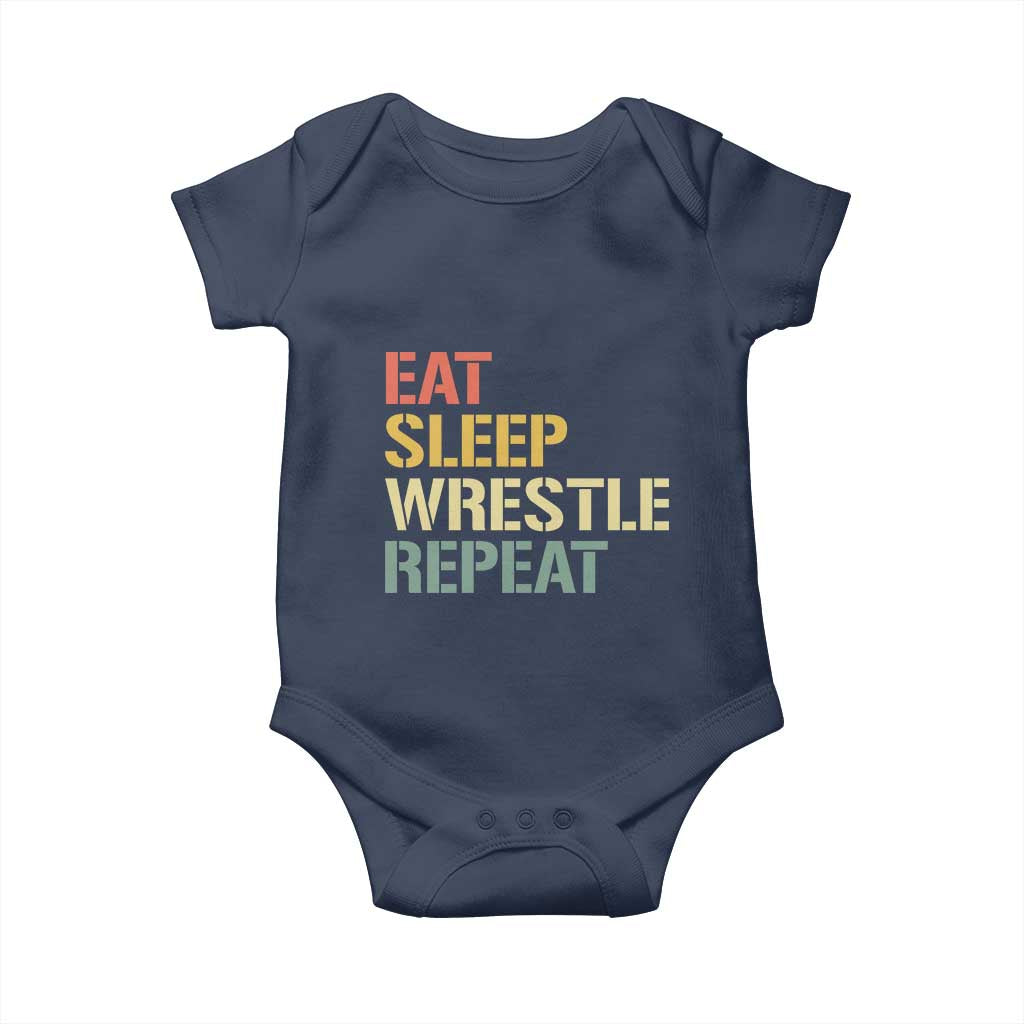 Eat Sleep Wrestle Repeat Baby Onesie Cool Wrestling TS10 Navy Print Your Wear