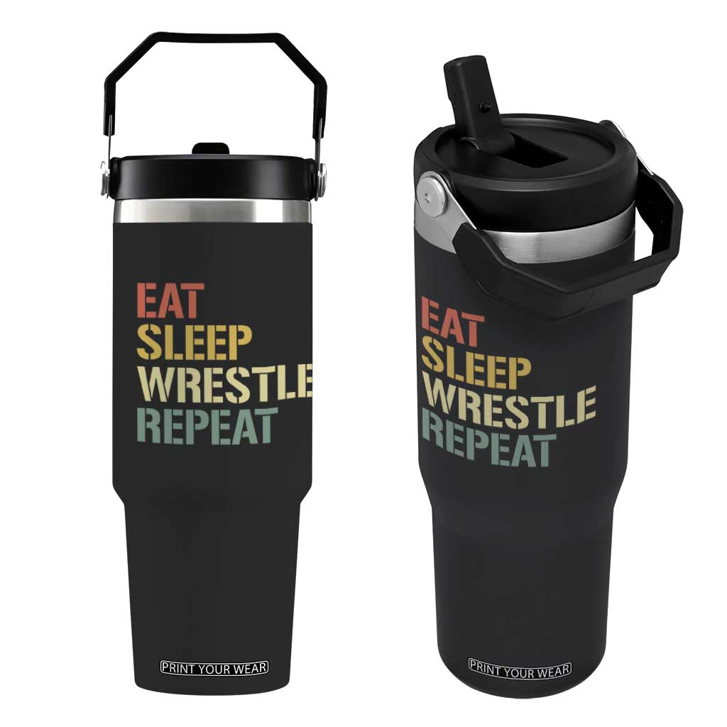Eat Sleep Wrestle Repeat Flip Straw Tumbler Cool Wrestling TS10 One Size: 30 oz Black Print Your Wear