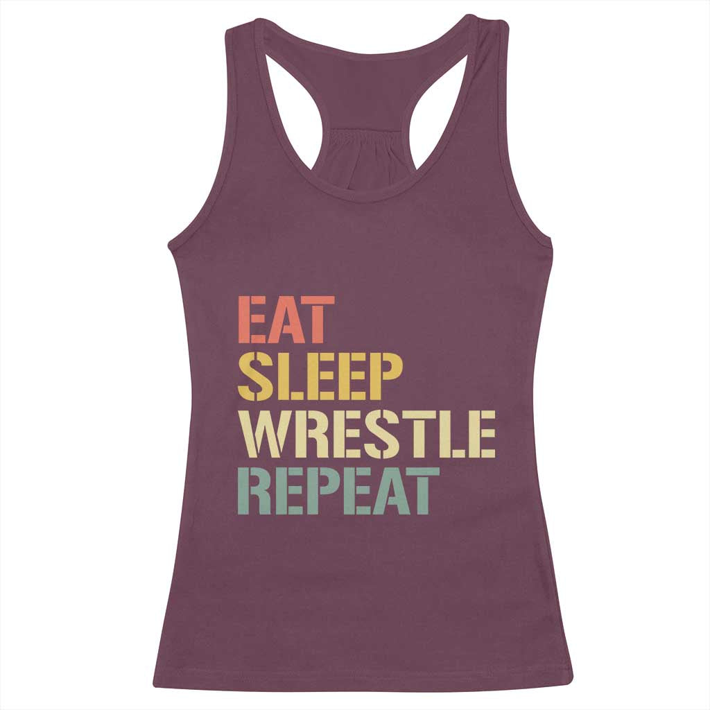 Eat Sleep Wrestle Repeat Racerback Tank Top Cool Wrestling TS10 Maroon Print Your Wear