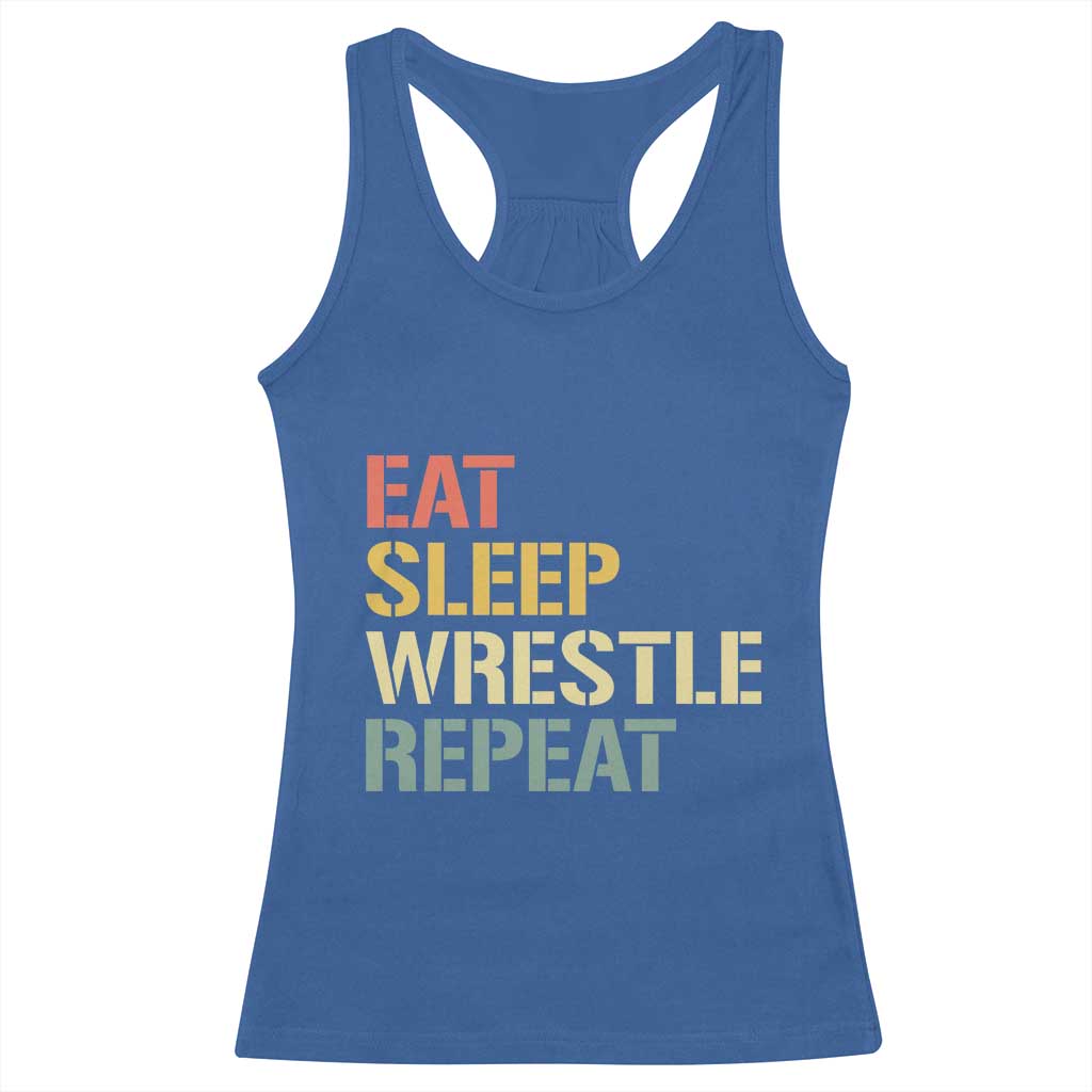 Eat Sleep Wrestle Repeat Racerback Tank Top Cool Wrestling TS10 Royal Blue Print Your Wear