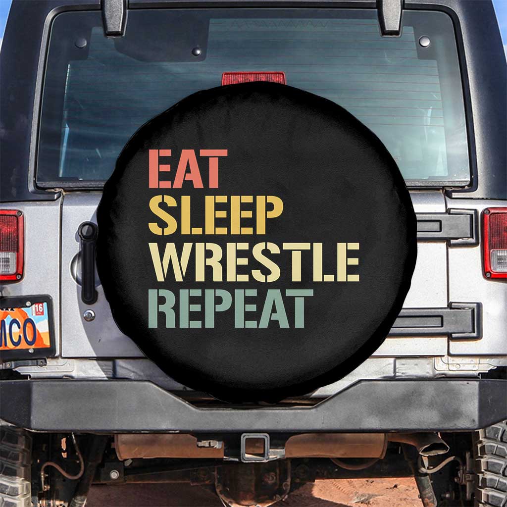 Eat Sleep Wrestle Repeat Spare Tire Cover Cool Wrestling TS10 No hole Black Print Your Wear