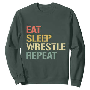 Eat Sleep Wrestle Repeat Sweatshirt Cool Wrestling TS10 Dark Forest Green Print Your Wear