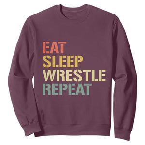 Eat Sleep Wrestle Repeat Sweatshirt Cool Wrestling TS10 Maroon Print Your Wear