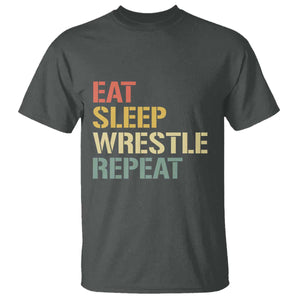 Eat Sleep Wrestle Repeat T Shirt Cool Wrestling TS10 Dark Heather Print Your Wear