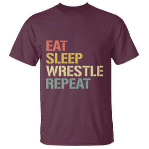 Eat Sleep Wrestle Repeat T Shirt Cool Wrestling TS10 Maroon Print Your Wear