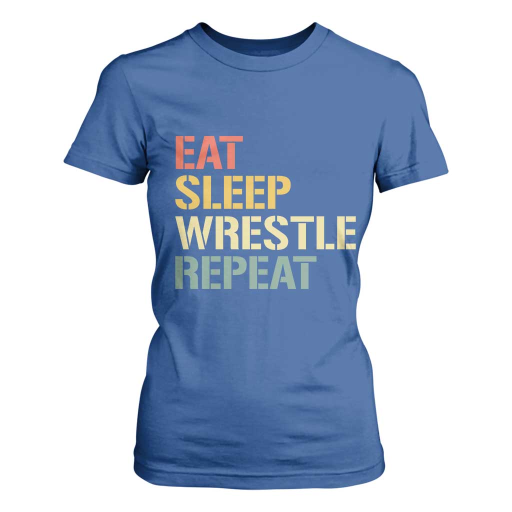 Eat Sleep Wrestle Repeat T Shirt For Women Cool Wrestling TS10 Royal Blue Print Your Wear