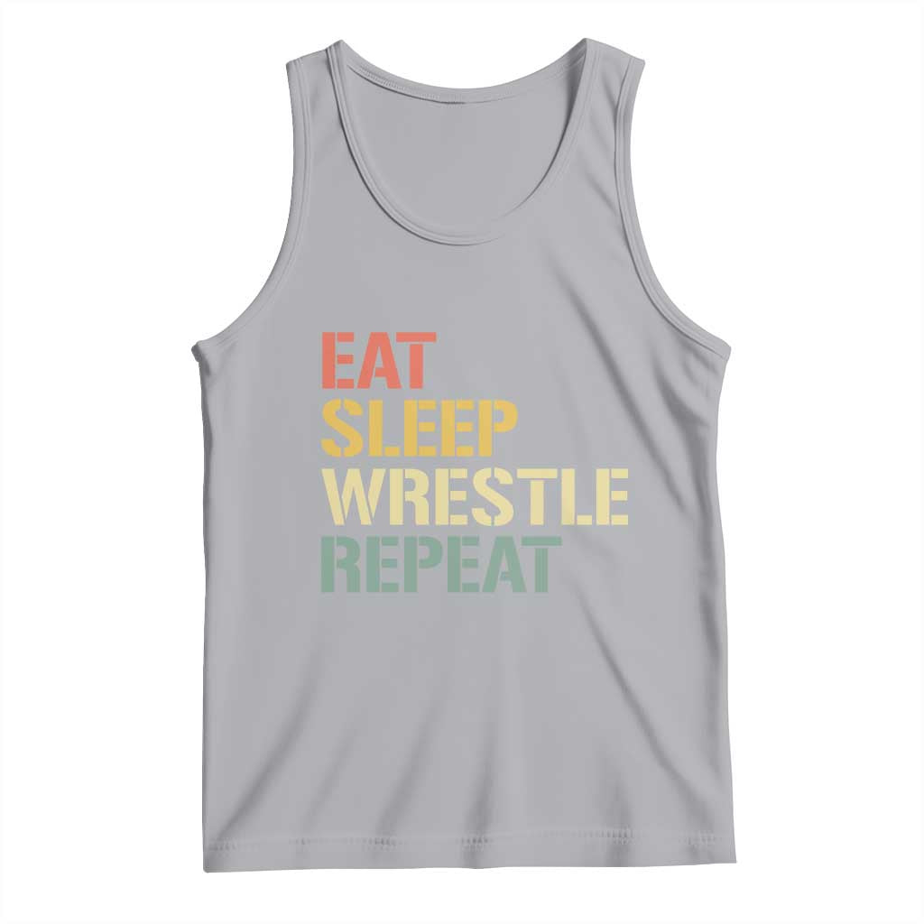Eat Sleep Wrestle Repeat Tank Top Cool Wrestling TS10 Athletic Heather Print Your Wear