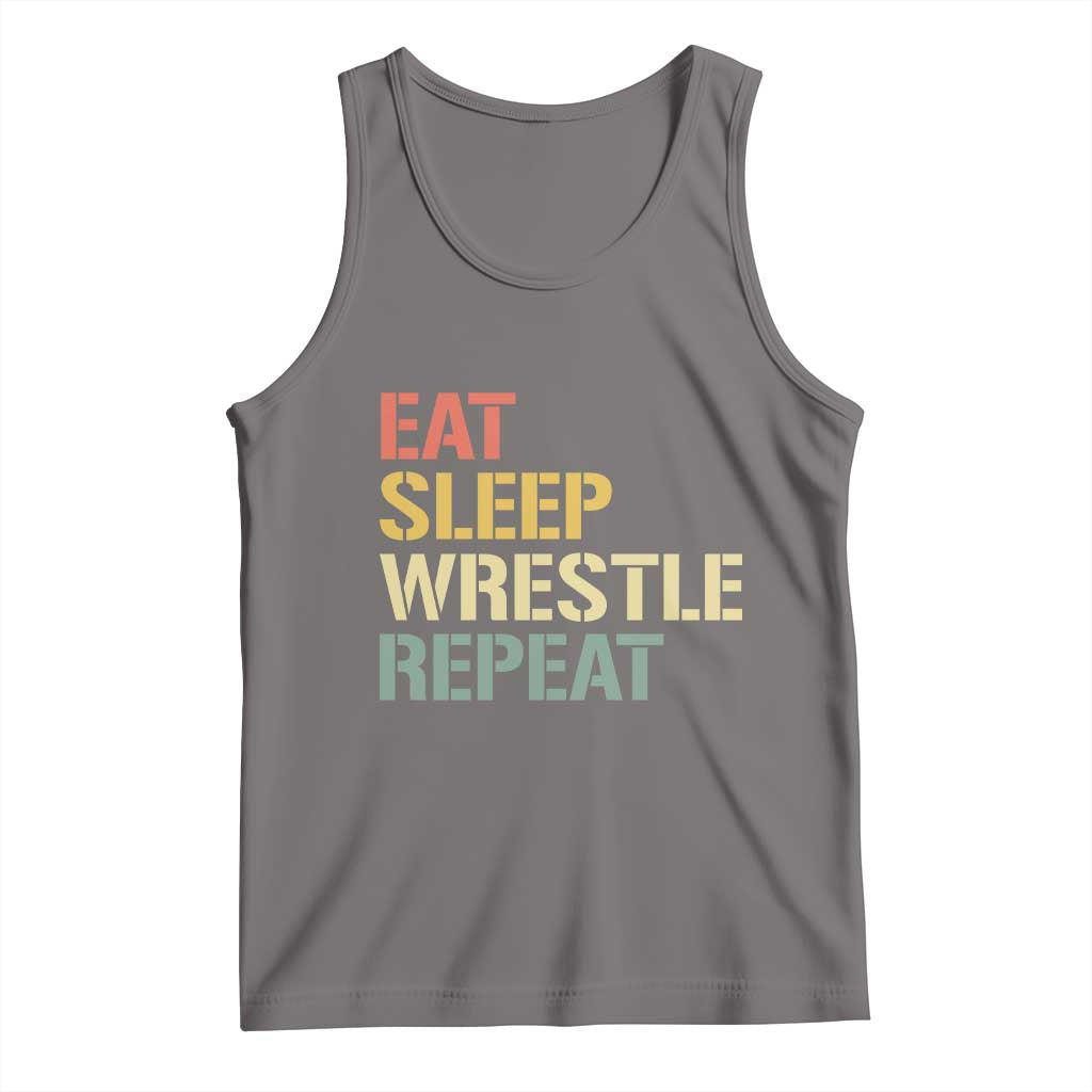 Eat Sleep Wrestle Repeat Tank Top Cool Wrestling TS10 Deep Heather Print Your Wear