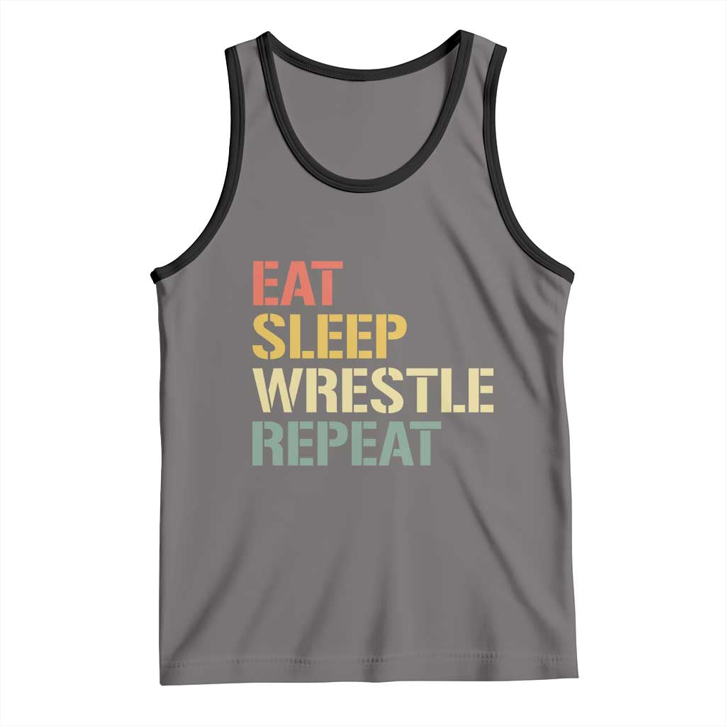 Eat Sleep Wrestle Repeat Tank Top Cool Wrestling TS10 Deep Heather Black Print Your Wear